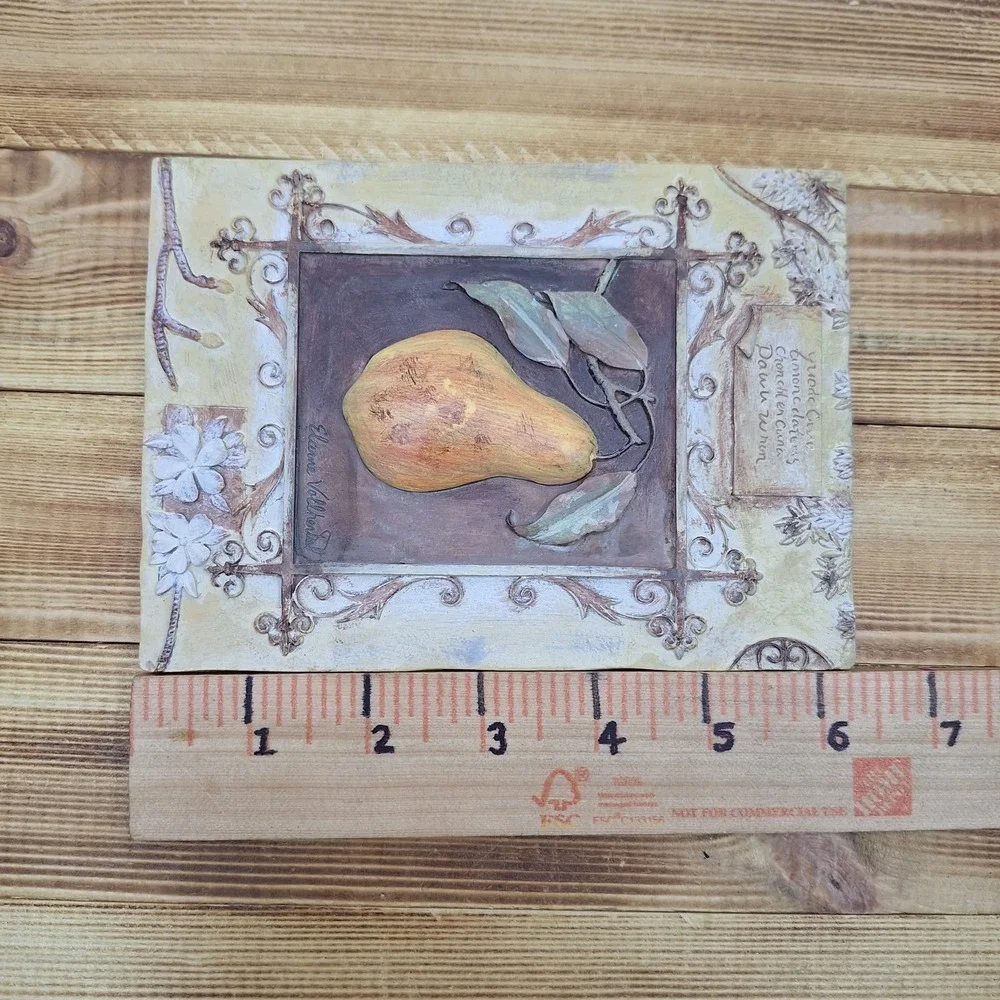 4 Elaine Vollherbst Resin‎ Plaques Wall Art Grapes Apple Pear Fleur De Lis Fruit
